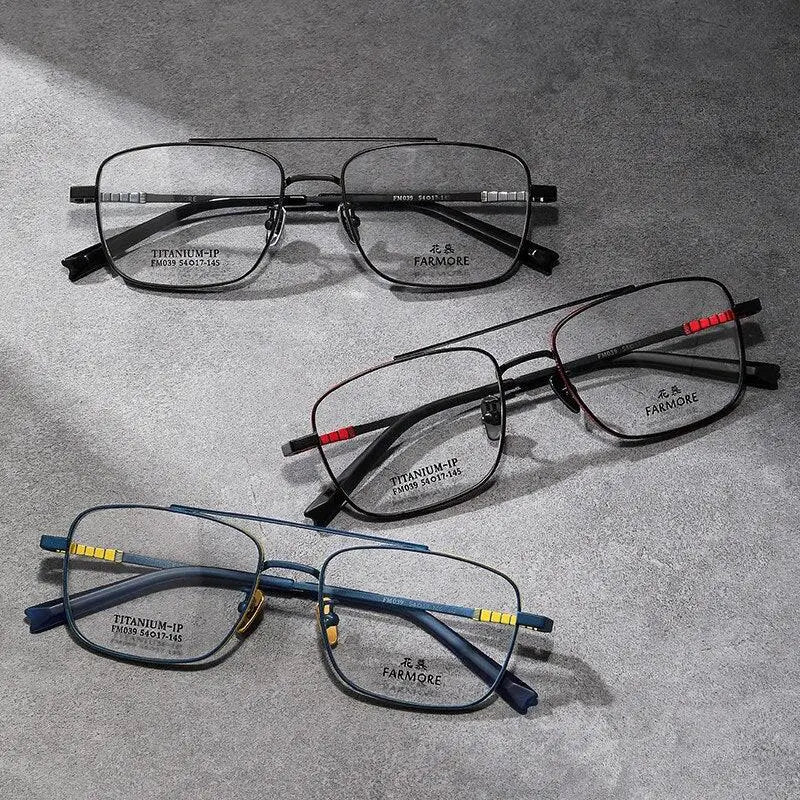 Unisex Square Full Rim Titanium Double Bridge Prescription Glasses Fm039 — view 9 | Rx Spectacle