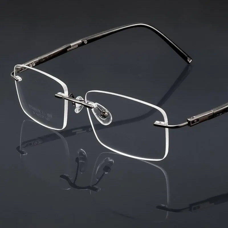 Men's Square Rimless Titanium Prescription Glasses Z9WK — view 9 | Rx Spectacle