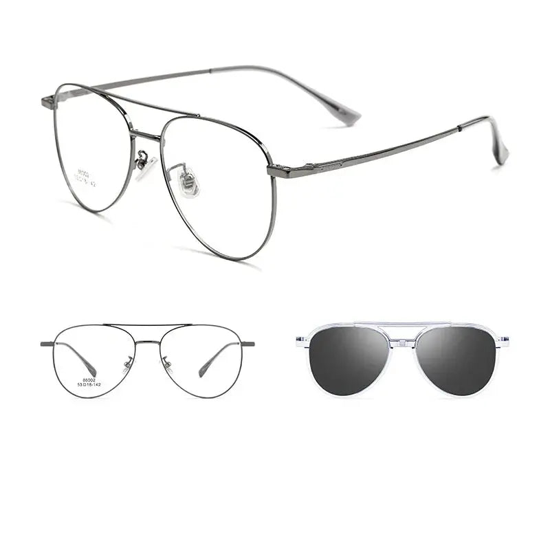 Unisex Oval Full Rim Alloy Double Bridge Clip-On Prescription Glasses 8602 — view 9 | Rx Spectacle