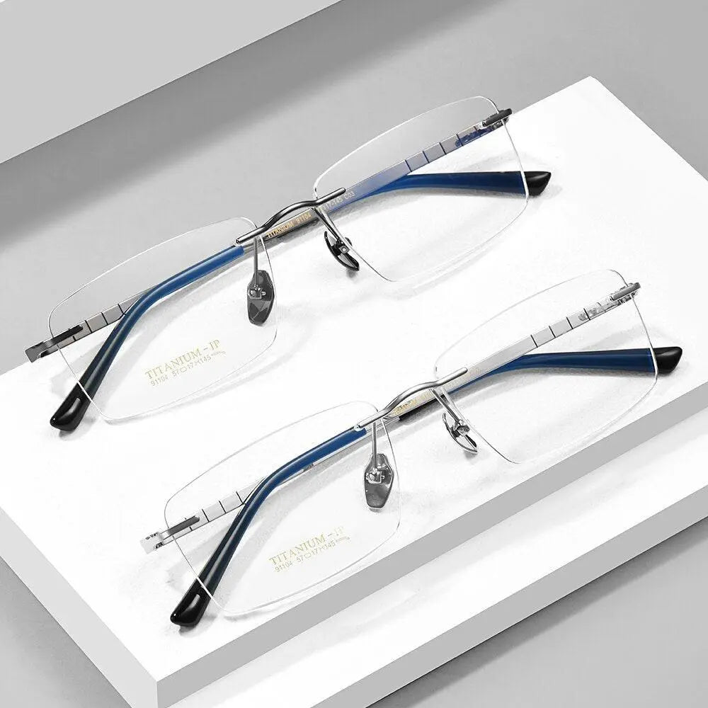 Men's Rectangular Rimless Titanium Prescription Glasses 91104 — view 9 | Rx Spectacle