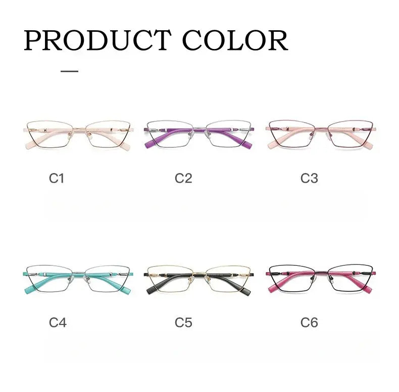 Women's Cat Eye Full Rim Alloy Prescription Glasses Y3012 — view 11 | Rx Spectacle