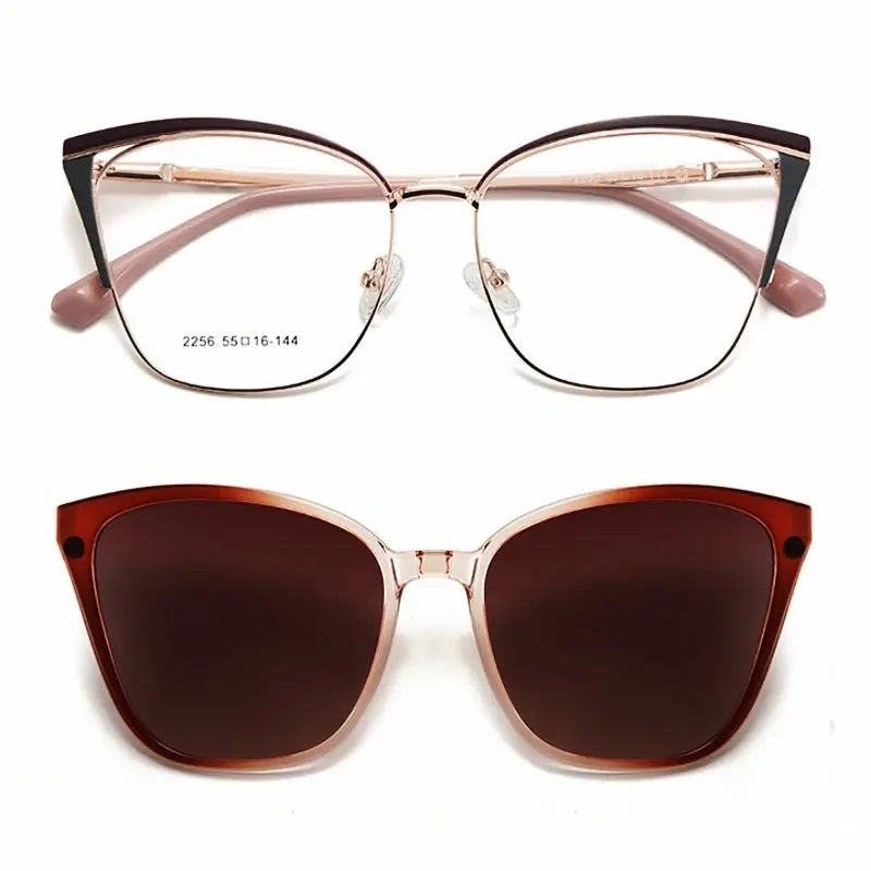 Women's Cat Eye Full Rim Alloy Clip-On Prescription Glasses 2256 — view 10 | Rx Spectacle