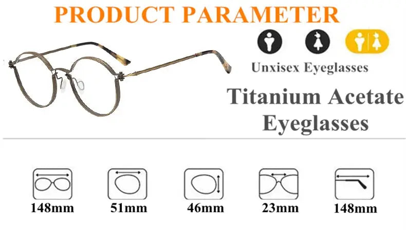 Unisex Round Full Rim Titanium Prescription Glasses Tv002 — view 8 | Rx Spectacle