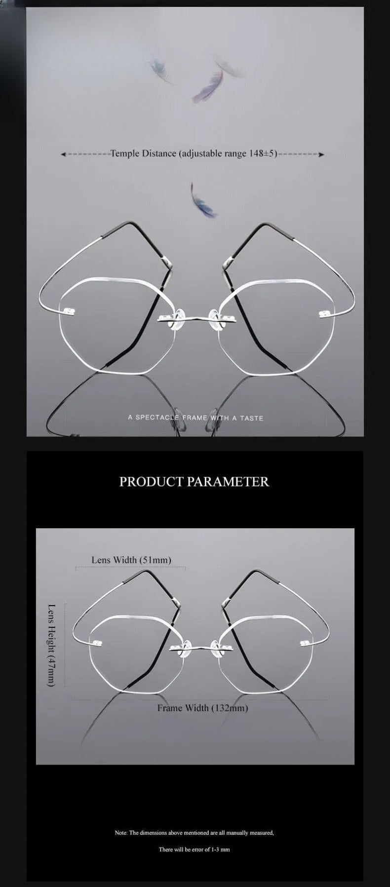 Unisex Polygon Rimless Titanium Prescription Glasses 9017 — view 6 | Rx Spectacle