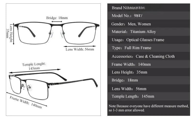Men's Square Full Rim Titanium Prescription Glasses 9847 — view 11 | Rx Spectacle