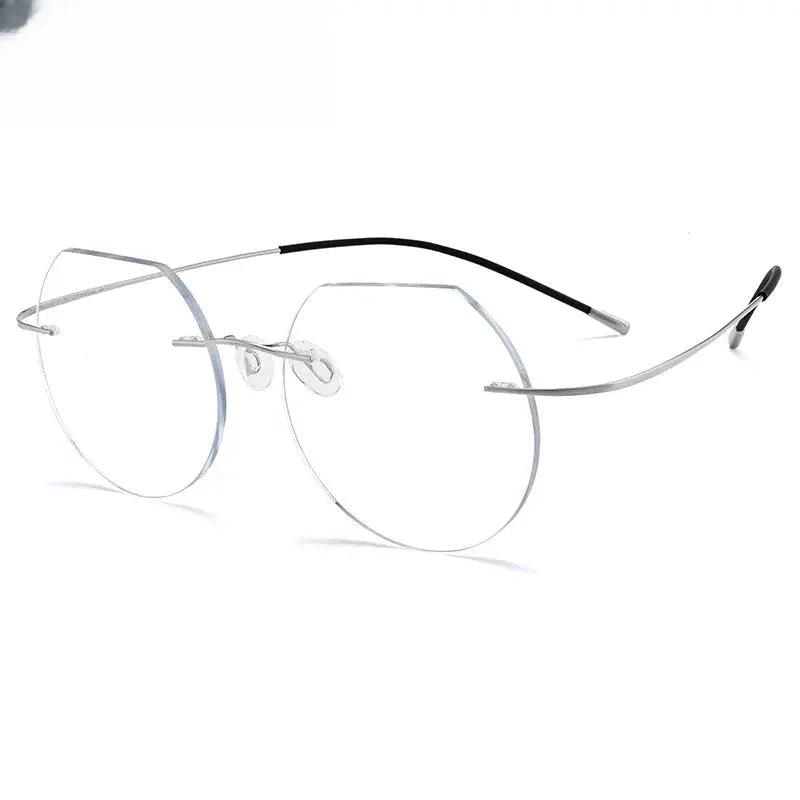 Women's Round Rimless Titanium Flat Top Prescription Glasses 70120 — view 4 | Rx Spectacle