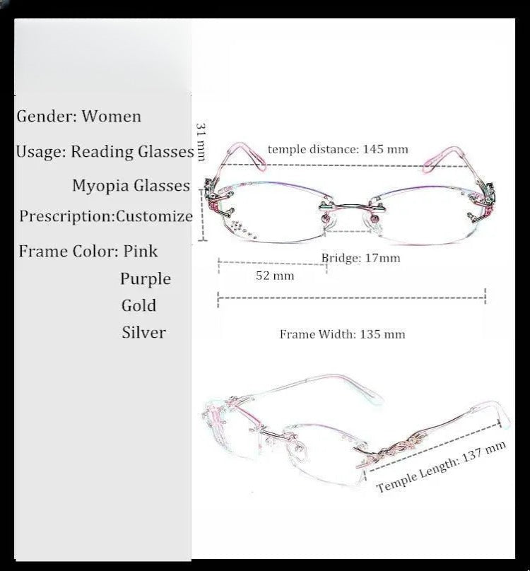 Women's Oval Rimless Titanium Prescription Glasses 8036b — view 9 | Rx Spectacle