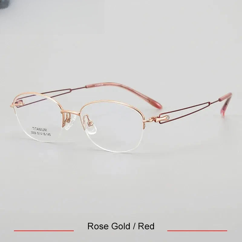 Women's Oval Semi-Rimless Titanium Prescription Glasses 33009 — view 8 | Rx Spectacle