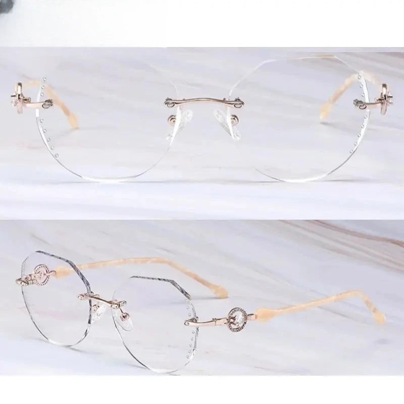Women's Round Rimless Titanium Flat Top Prescription Glasses 461813 — view 4 | Rx Spectacle