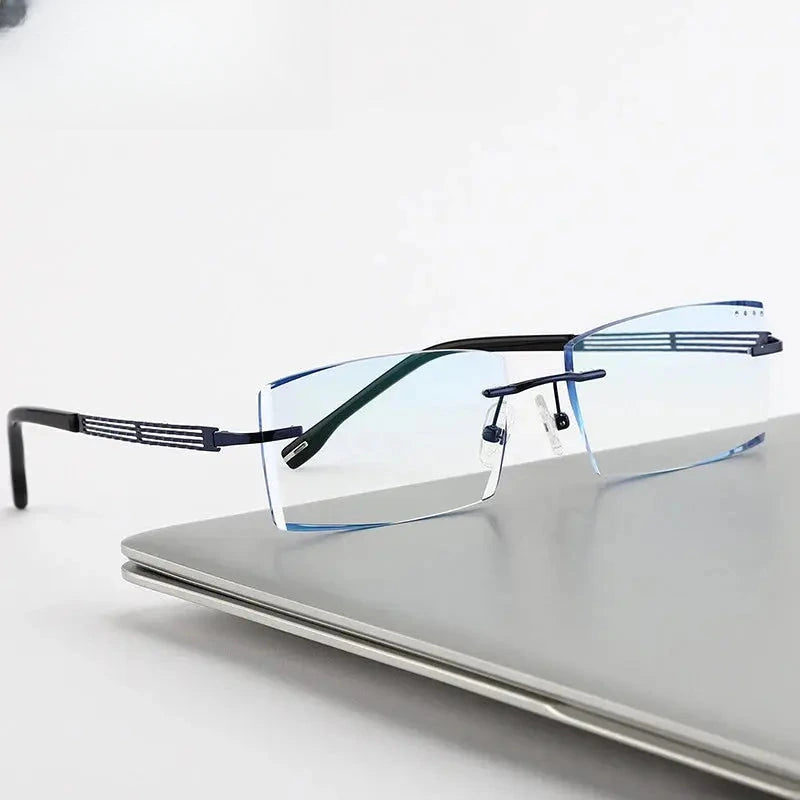 Men's Square Rimless Titanium Prescription Glasses 377616 — view 4 | Rx Spectacle