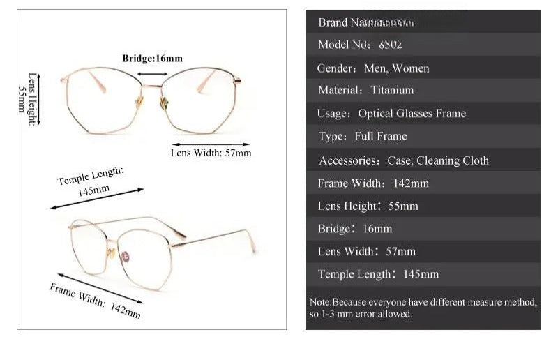 Women's Irregular Full Rim Titanium Prescription Glasses 8302 — view 10 | Rx Spectacle