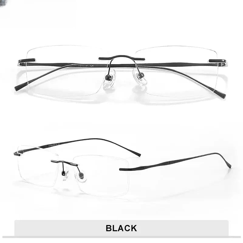 Unisex Rectangular Rimless Titanium Reading Glasses V6032 — view 9 | Rx Spectacle