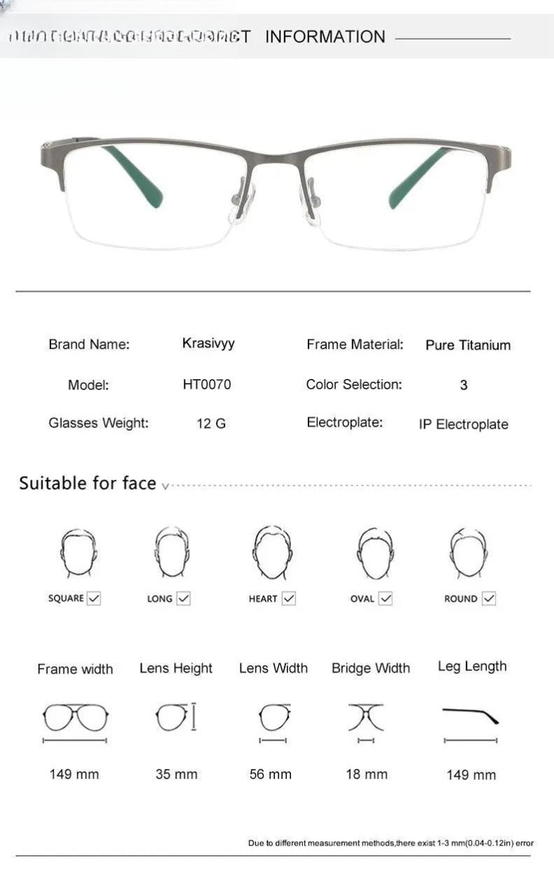 Men's Square Semi-Rimless Titanium Prescription Glasses Kr0070 — view 9 | Rx Spectacle