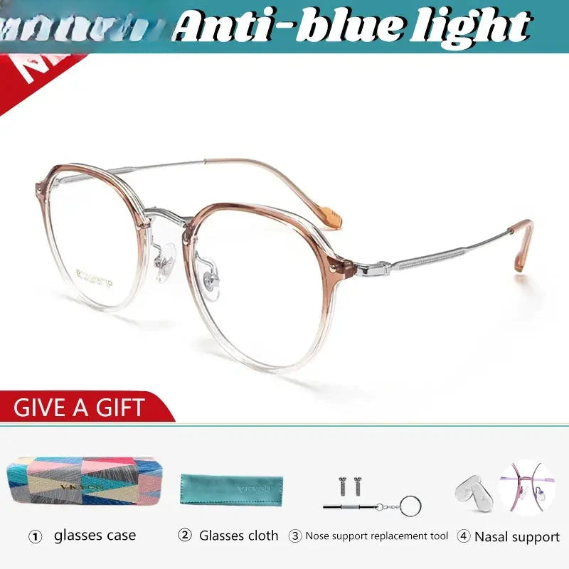 Unisex Round Full Rim Titanium Flat Top Reading Glasses 50111 — view 9 | Rx Spectacle