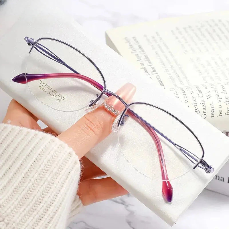 Women's Cat Eye Semi-Rimless Titanium Reading Glasses 47010 — view 5 | Rx Spectacle