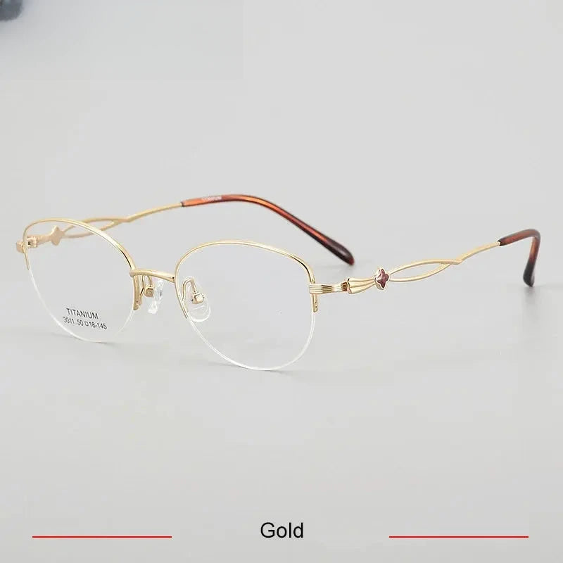 Women's Oval Semi-Rimless Titanium Prescription Glasses 63011 — view 8 | Rx Spectacle