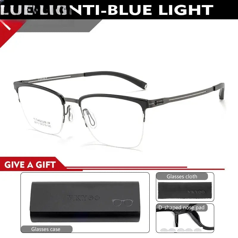 Unisex Square Semi-Rimless Titanium Reading Glasses 628813 — view 7 | Rx Spectacle