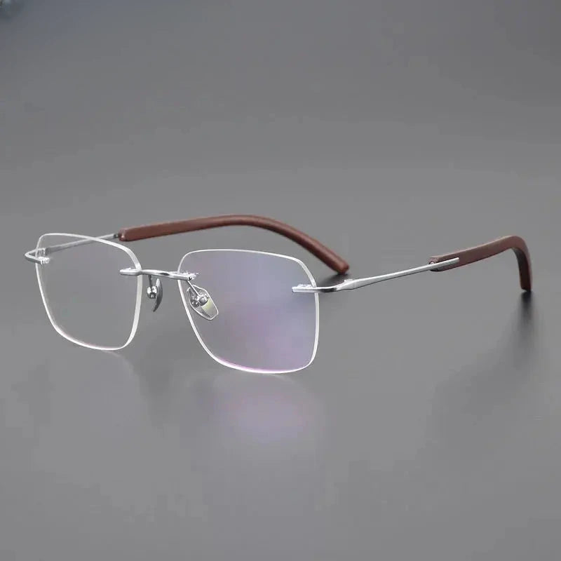 Unisex Square Rimless Titanium Prescription Glasses 723246 — view 5 | Rx Spectacle