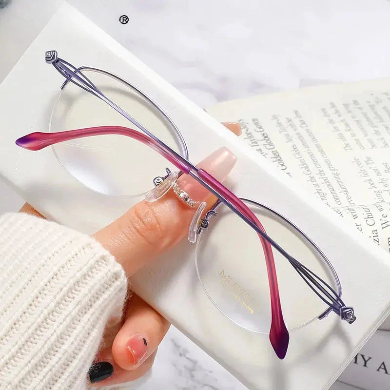 Women's Polygon Semi-Rimless Titanium Reading Glasses 57010 — view 2 | Rx Spectacle