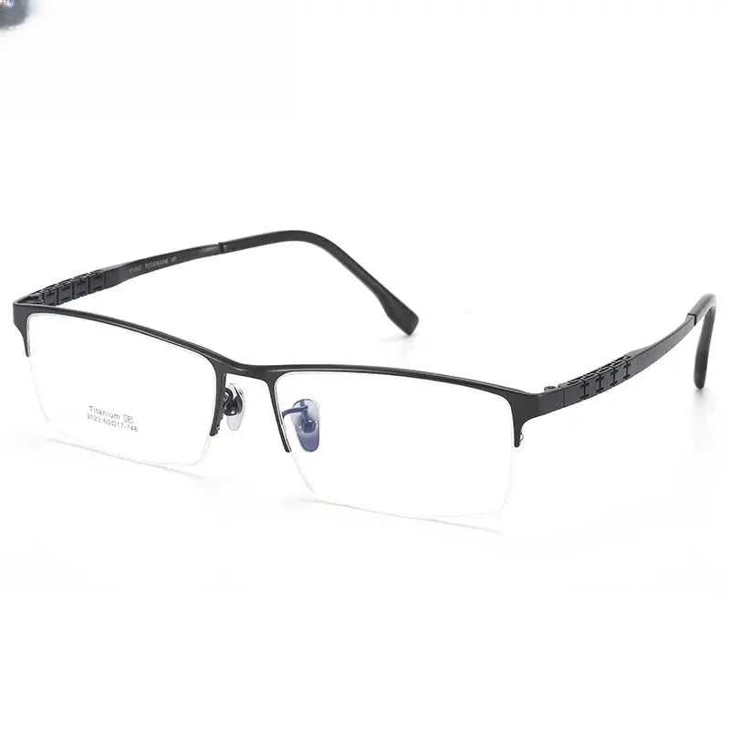 Unisex Square Semi-Rimless Titanium Oversized Prescription Glasses 24023 — view 7 | Rx Spectacle