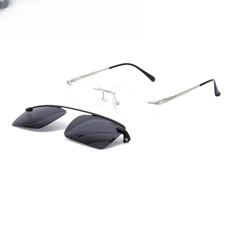 Men's Square Rimless Alloy Clip-On Prescription Glasses 613067 — view 3 | Rx Spectacle