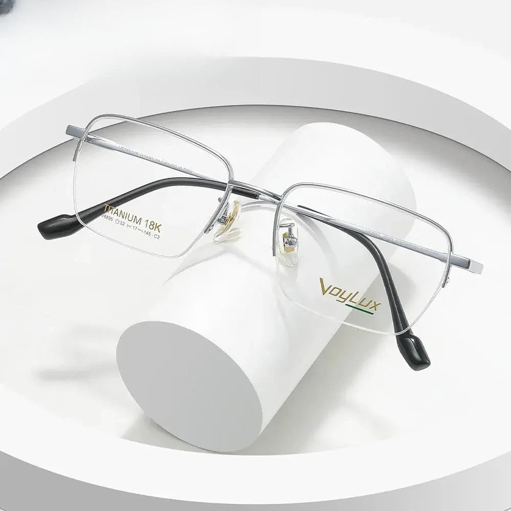 Women's Polygon Semi-Rimless Titanium Flat Top Prescription Glasses 689500 — view 1 | Rx Spectacle