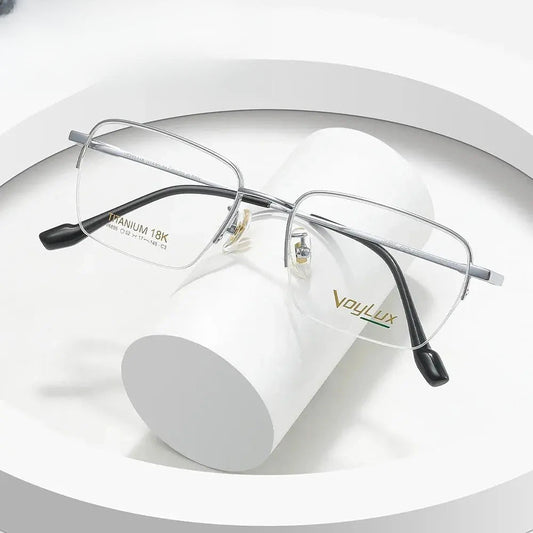 Women's Polygon Semi-Rimless Titanium Flat Top Prescription Glasses 689500 — view 1 | Rx Spectacle