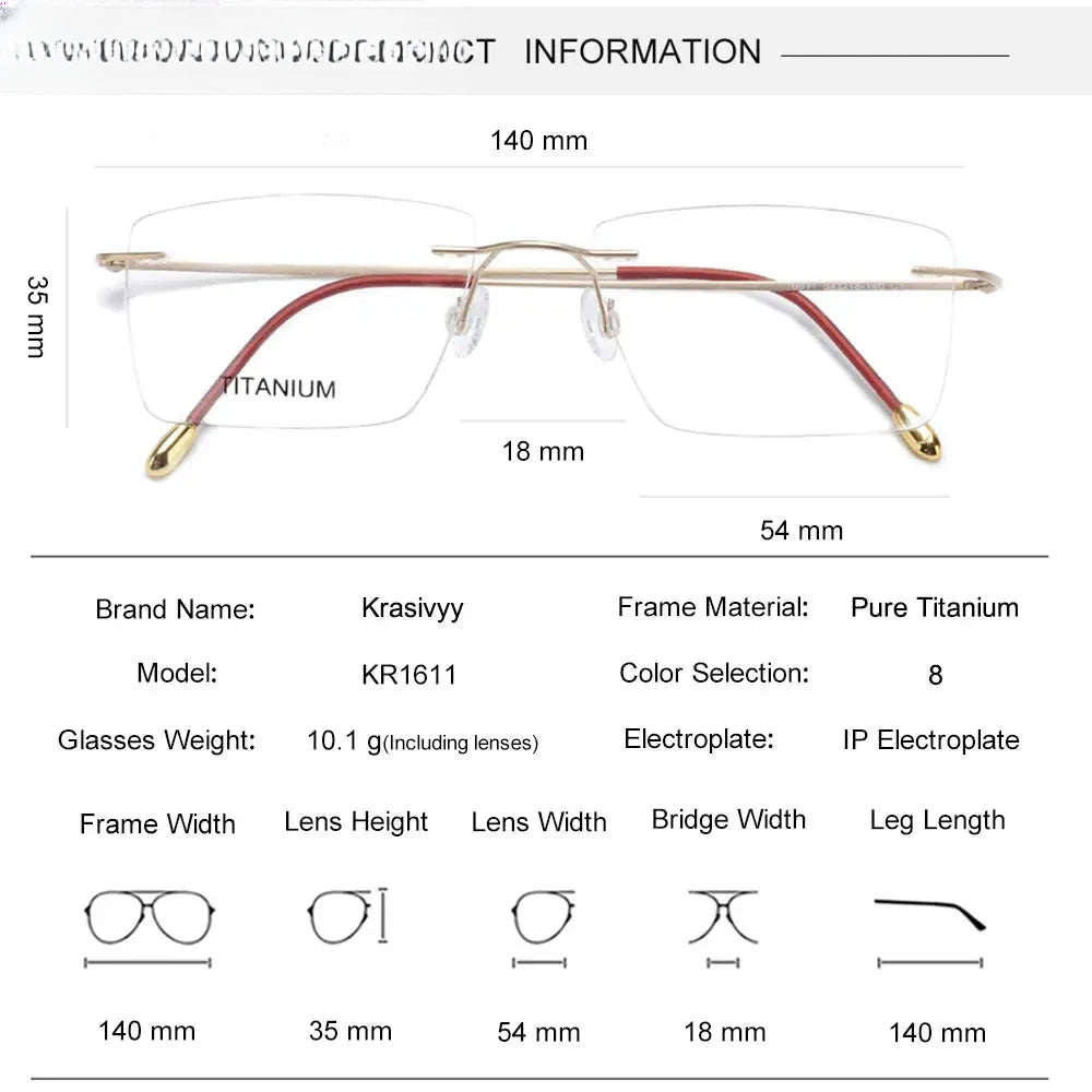 Unisex Square Rimless Titanium Prescription Glasses 71611 — view 2 | Rx Spectacle