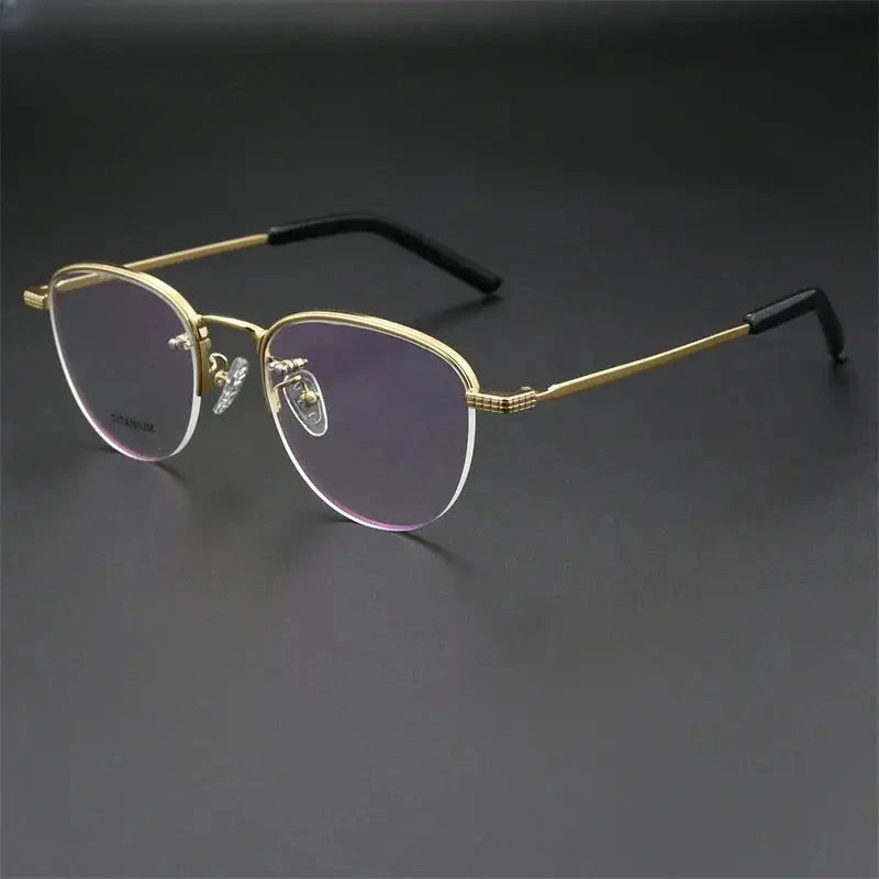 Men's Round Semi-Rimless Titanium Flat Top Prescription Glasses 887050 — view 3 | Rx Spectacle