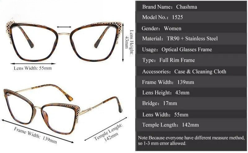 Women's Cat Eye Full Rim Titanium Prescription Glasses 1525 — view 13 | Rx Spectacle