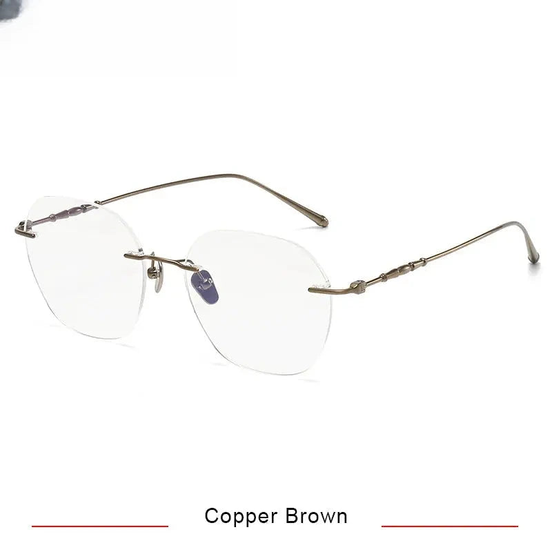 Women's Oval Rimless Titanium Flat Top Prescription Glasses 75930 — view 3 | Rx Spectacle