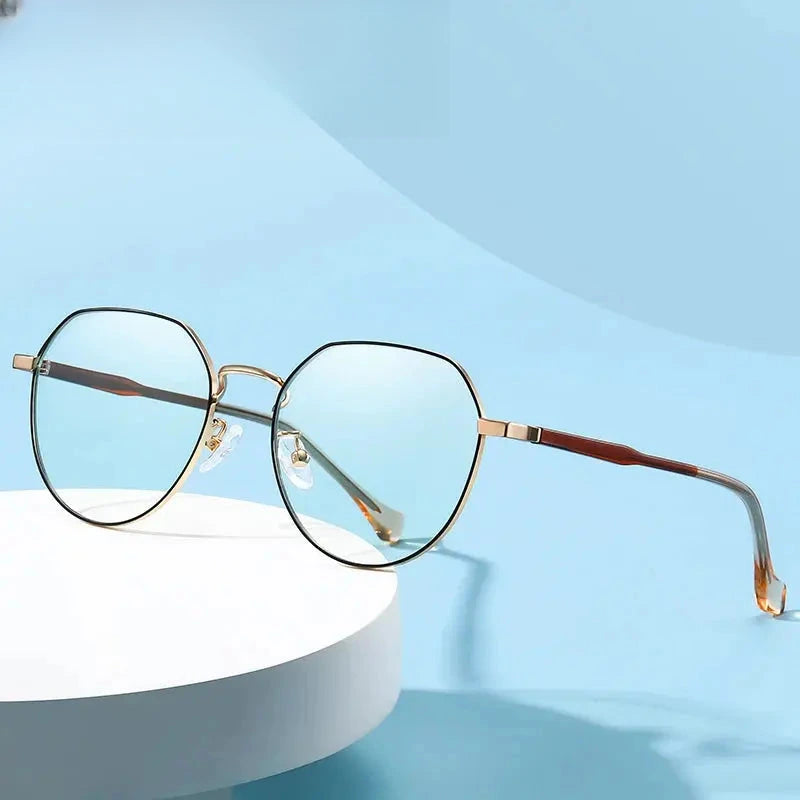 Unisex Oval Full Rim Alloy Flat Top Prescription Glasses 79219 — view 1 | Rx Spectacle