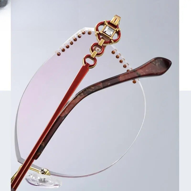Women's Cat Eye Rimless Titanium Prescription Glasses 9110 — view 4 | Rx Spectacle