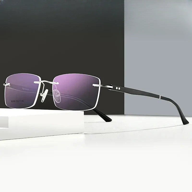 Unisex Square Rimless Titanium Prescription Glasses 82666 — view 1 | Rx Spectacle