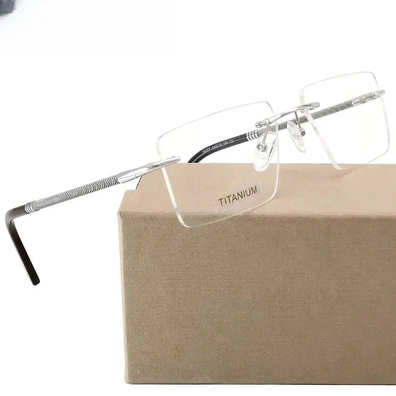 Unisex Square Rimless Titanium Prescription Glasses 1657 — view 1 | Rx Spectacle