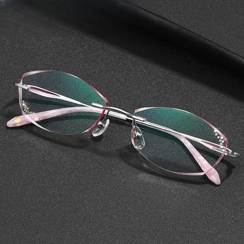 Women's Oval Rimless Titanium Oversized Prescription Glasses 69142 — view 1 | Rx Spectacle