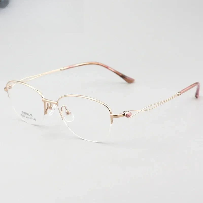 Women's Oval Semi-Rimless Titanium Prescription Glasses 403008 — view 7 | Rx Spectacle