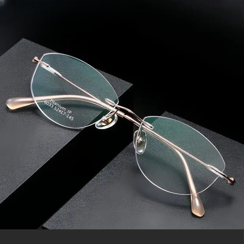 Women's Cat Eye Rimless Titanium Prescription Glasses 60331 — view 1 | Rx Spectacle
