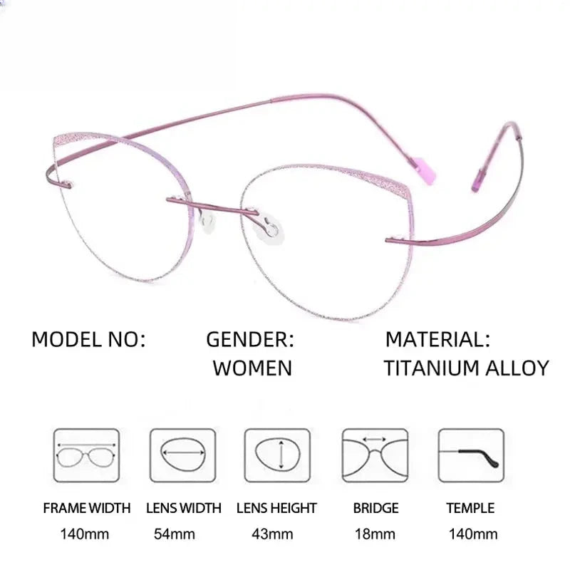 Women's Cat Eye Rimless Titanium Prescription Glasses 431814 — view 2 | Rx Spectacle