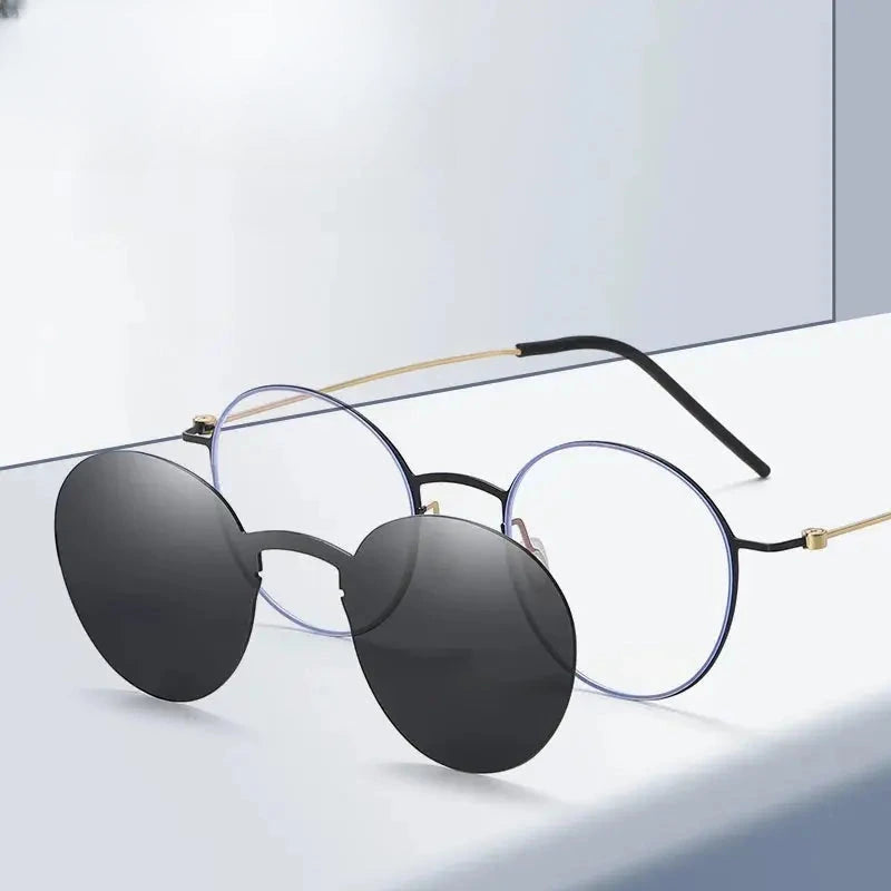 Unisex Round Full Rim Stainless Steel Clip-On Prescription Glasses 790914 — view 1 | Rx Spectacle