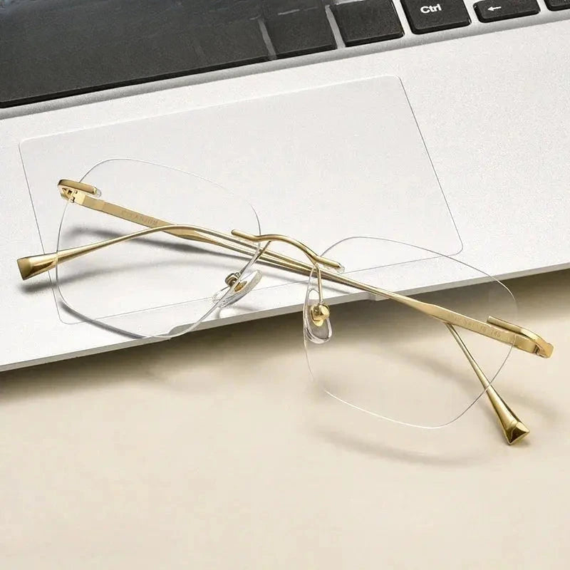 Unisex Polygon Rimless Stainless Steel Prescription Glasses 699632 — view 1 | Rx Spectacle