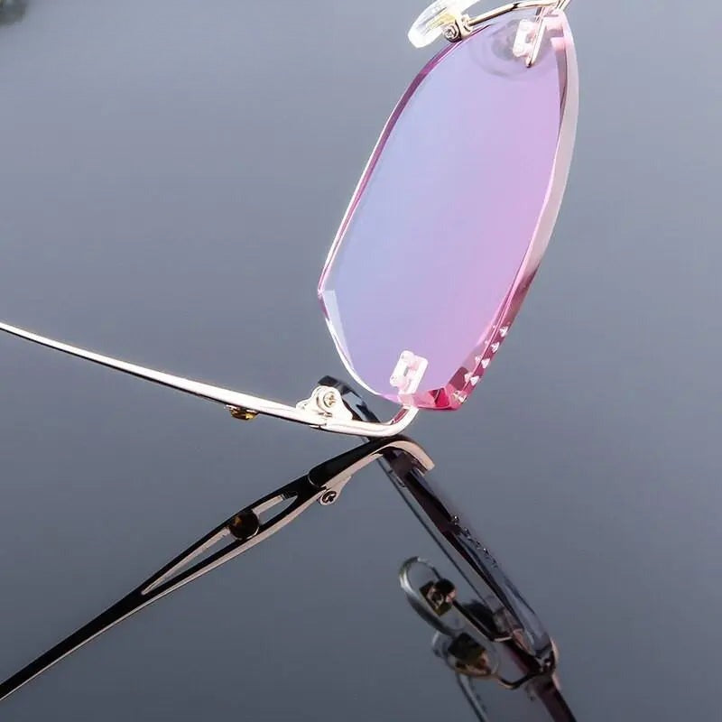 Women's Cat Eye Rimless Titanium Prescription Glasses 99101 — view 4 | Rx Spectacle