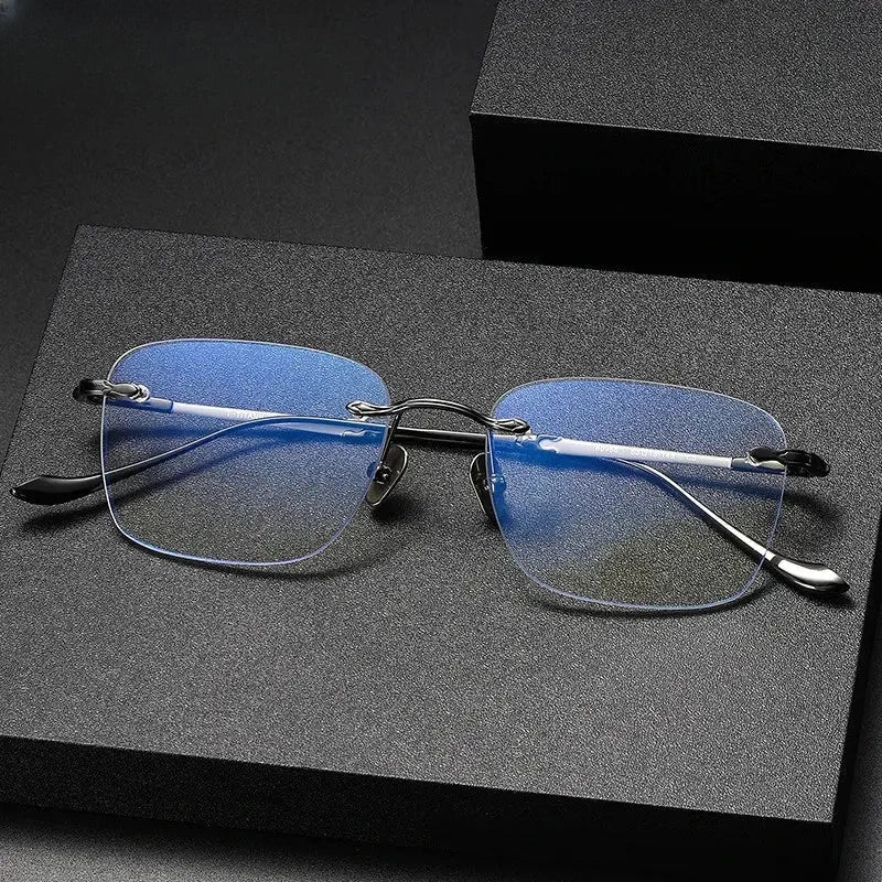 Unisex Square Rimless Titanium Prescription Glasses 80956 — view 1 | Rx Spectacle