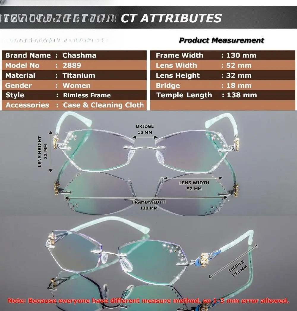 Women's Square Rimless Titanium Prescription Glasses 2889 — view 11 | Rx Spectacle