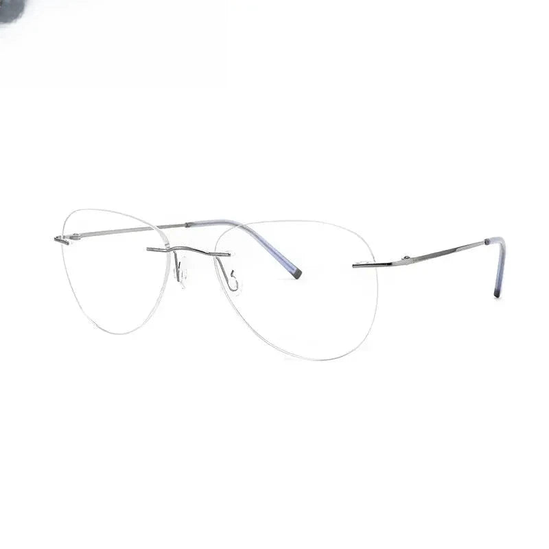 Unisex Oval Rimless Titanium Flat Top Prescription Glasses 888011 — view 6 | Rx Spectacle
