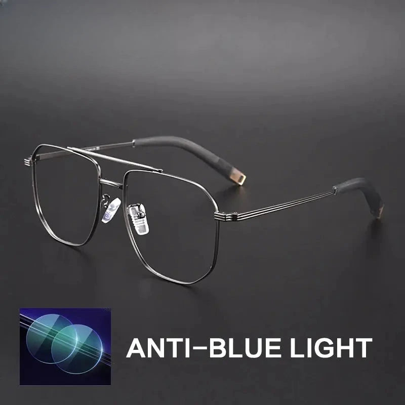 Unisex Square Full Rim Titanium Double Bridge Reading Glasses 760942 — view 7 | Rx Spectacle