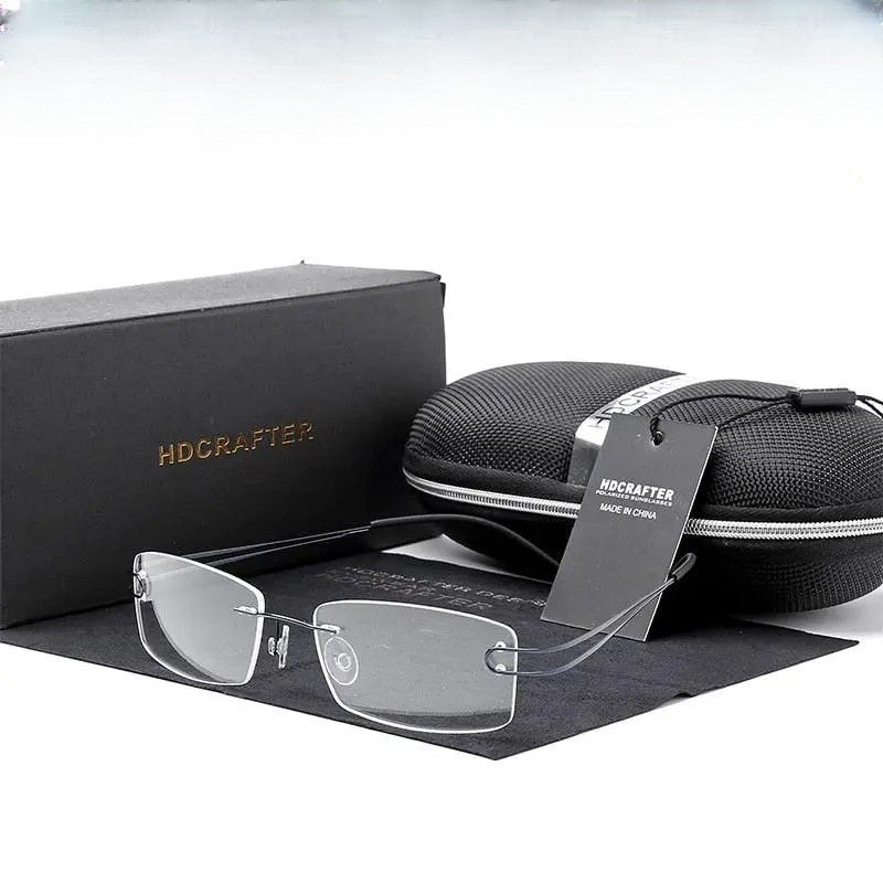 Unisex Rectangular Rimless Titanium Prescription Glasses 50003 — view 1 | Rx Spectacle