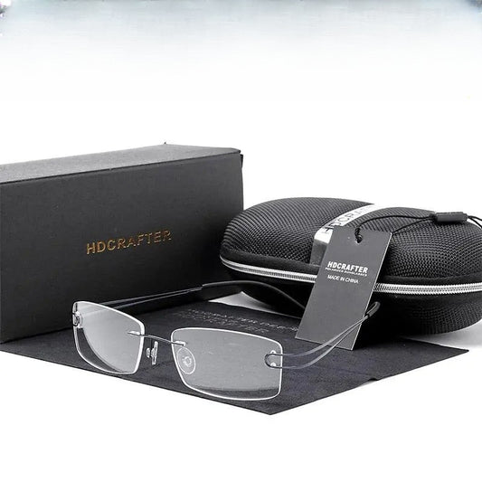 Unisex Rectangular Rimless Titanium Prescription Glasses 50003 — view 1 | Rx Spectacle