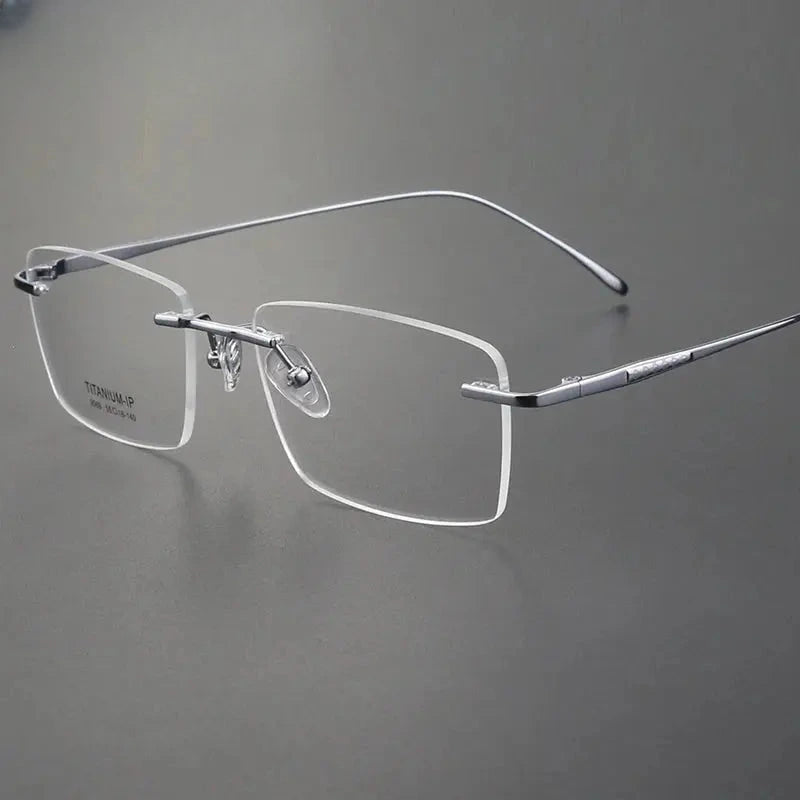 Unisex Square Rimless Titanium Prescription Glasses 409069 — view 7 | Rx Spectacle