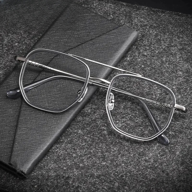 Men's Polygon Full Rim Titanium Double Bridge Prescription Glasses 13613 — view 1 | Rx Spectacle
